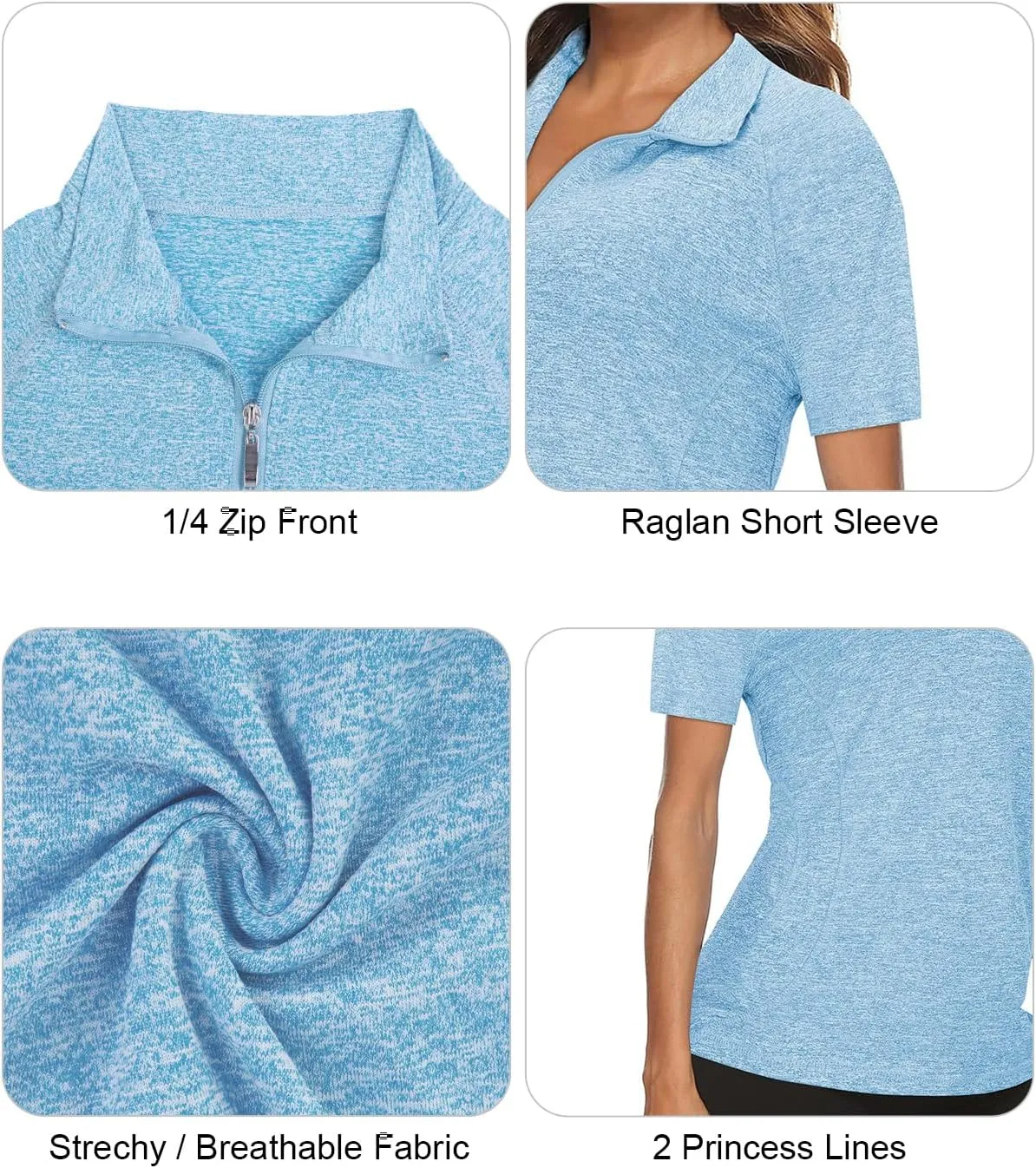 Koscacy Womens Quarter Zip Polo Shirts Short Sleeve Quick Dry Golf Tennis Athletic Tops (S-2XL)
