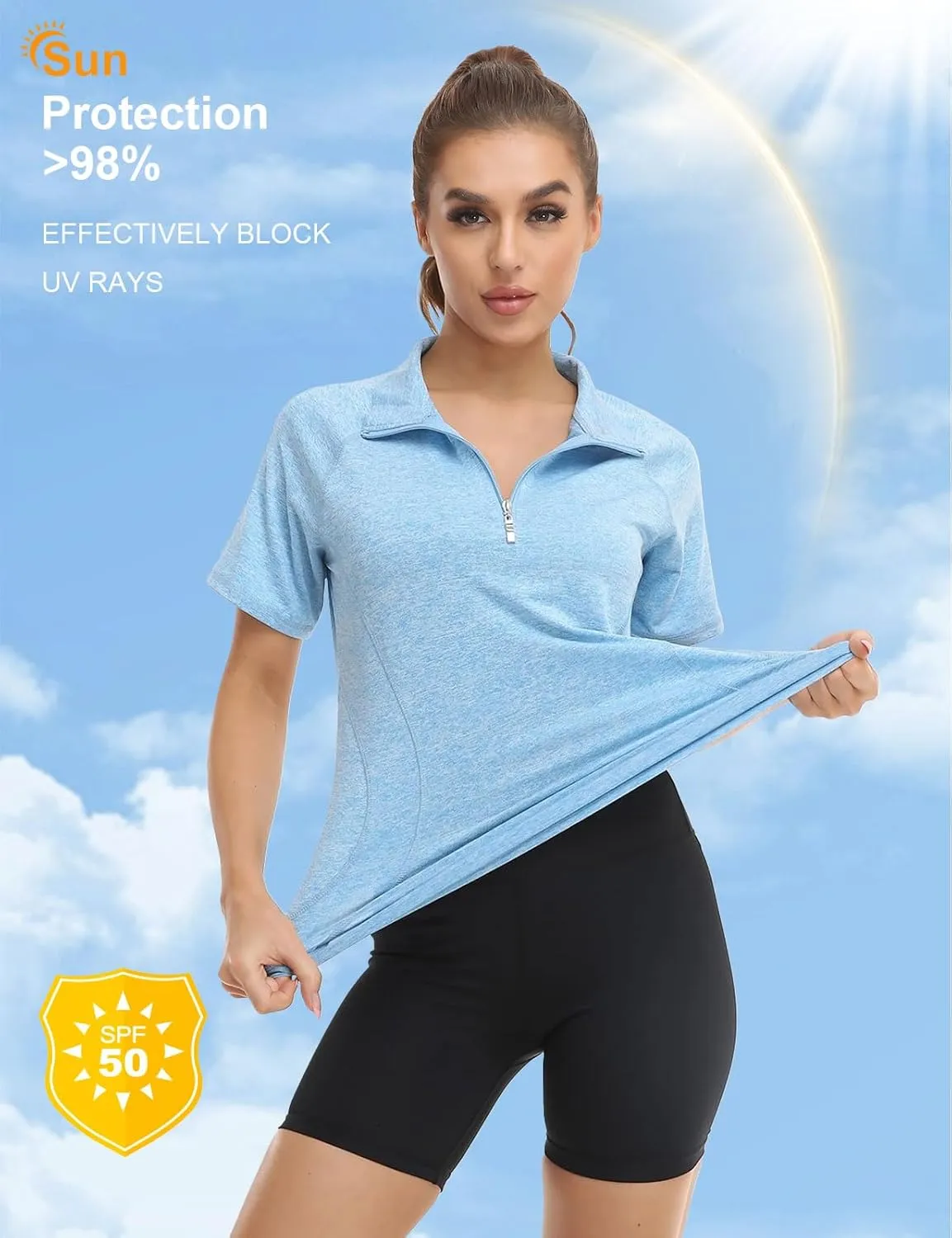 Koscacy Womens Quarter Zip Polo Shirts Short Sleeve Quick Dry Golf Tennis Athletic Tops (S-2XL)
