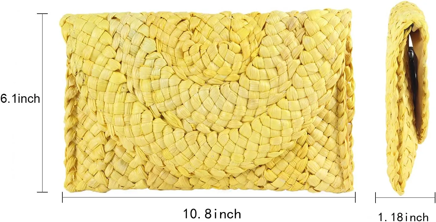 KUANG! Womens Straw Clutch Purse Handbag Shoulder Clutch Envelope Wallet Beach Straw Purse for Ladies