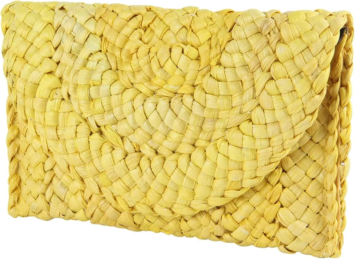 KUANG! Womens Straw Clutch Purse Handbag Shoulder Clutch Envelope Wallet Beach Straw Purse for Ladies