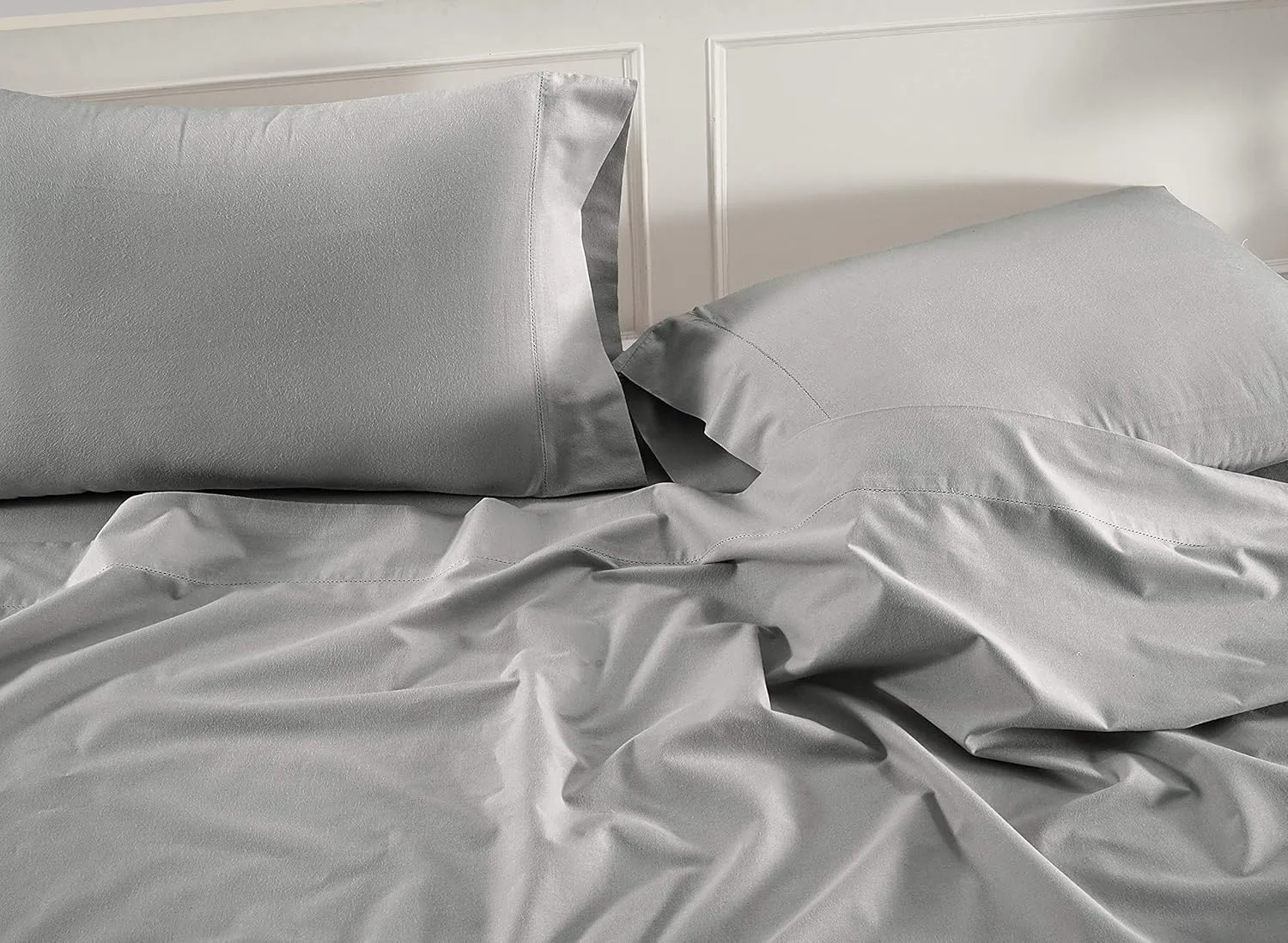 LANE LINEN 100% Organic Cotton Mercerized Queen Sheets, Soft & Comfy Naturally Cooling Cotton Sheets Queen Size Set, Classic Percale Weave Low Pill Fade Resistant Queen Bed Sheets- Silver