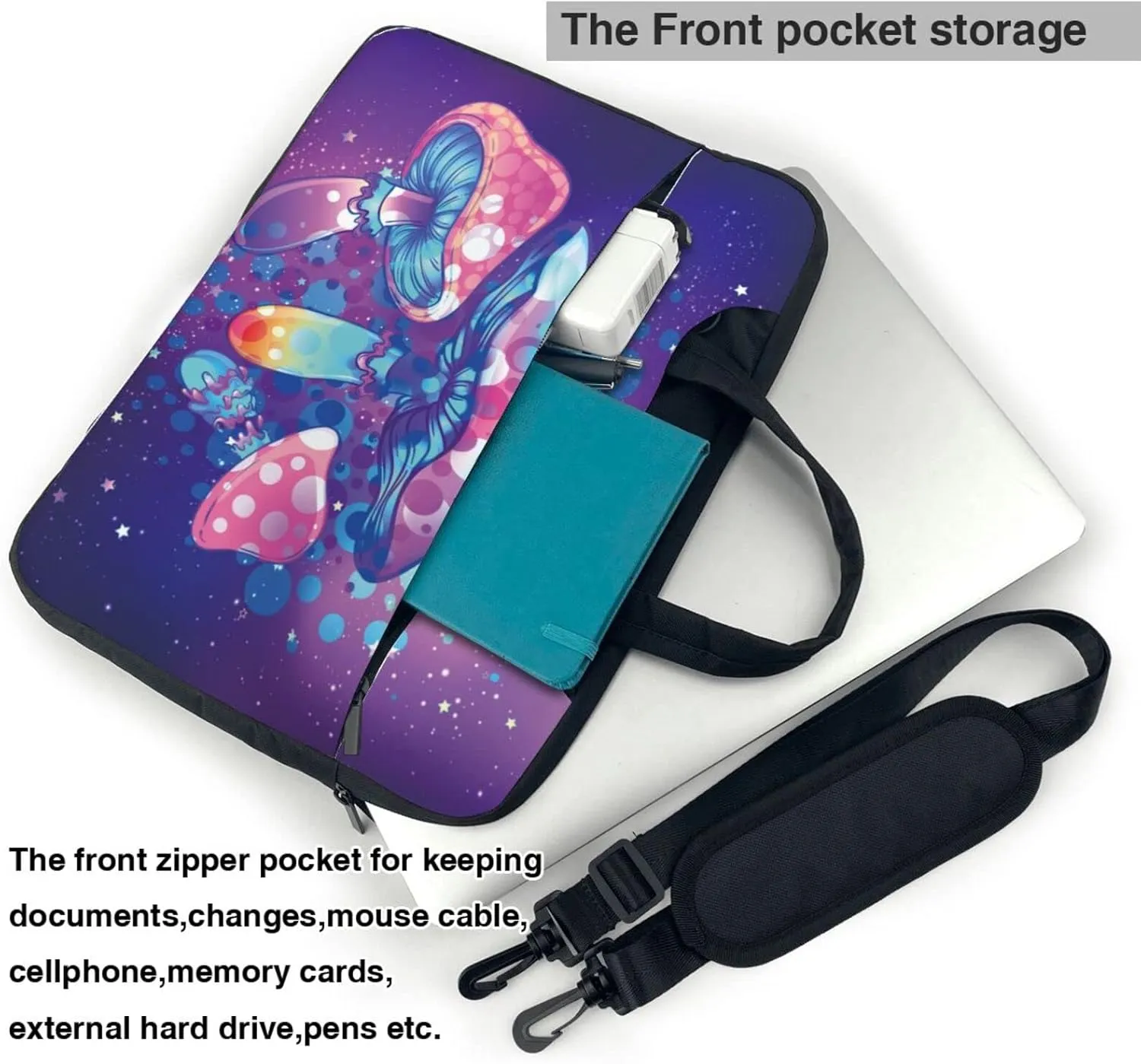 Laptop Bag Laptop Case 14 Inch Computer Bags Trippy Mushroom Printed Padded Sleeve Cover for Women Men