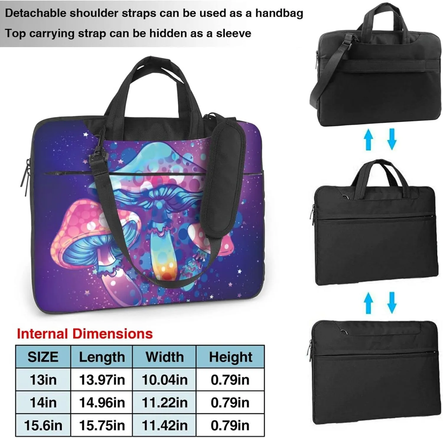 Laptop Bag Laptop Case 14 Inch Computer Bags Trippy Mushroom Printed Padded Sleeve Cover for Women Men