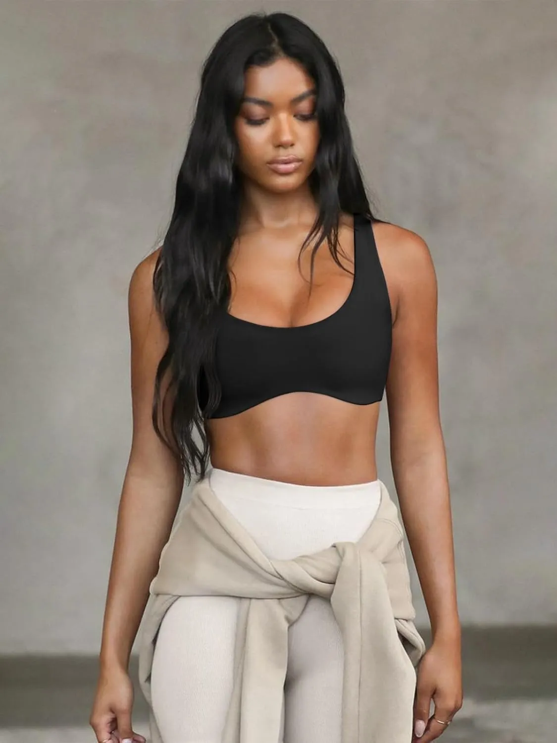LASLULU Sexy Sports Bras for Women Scoop Neck Sleeveless Padded Bra Workout Yoga Crop Top