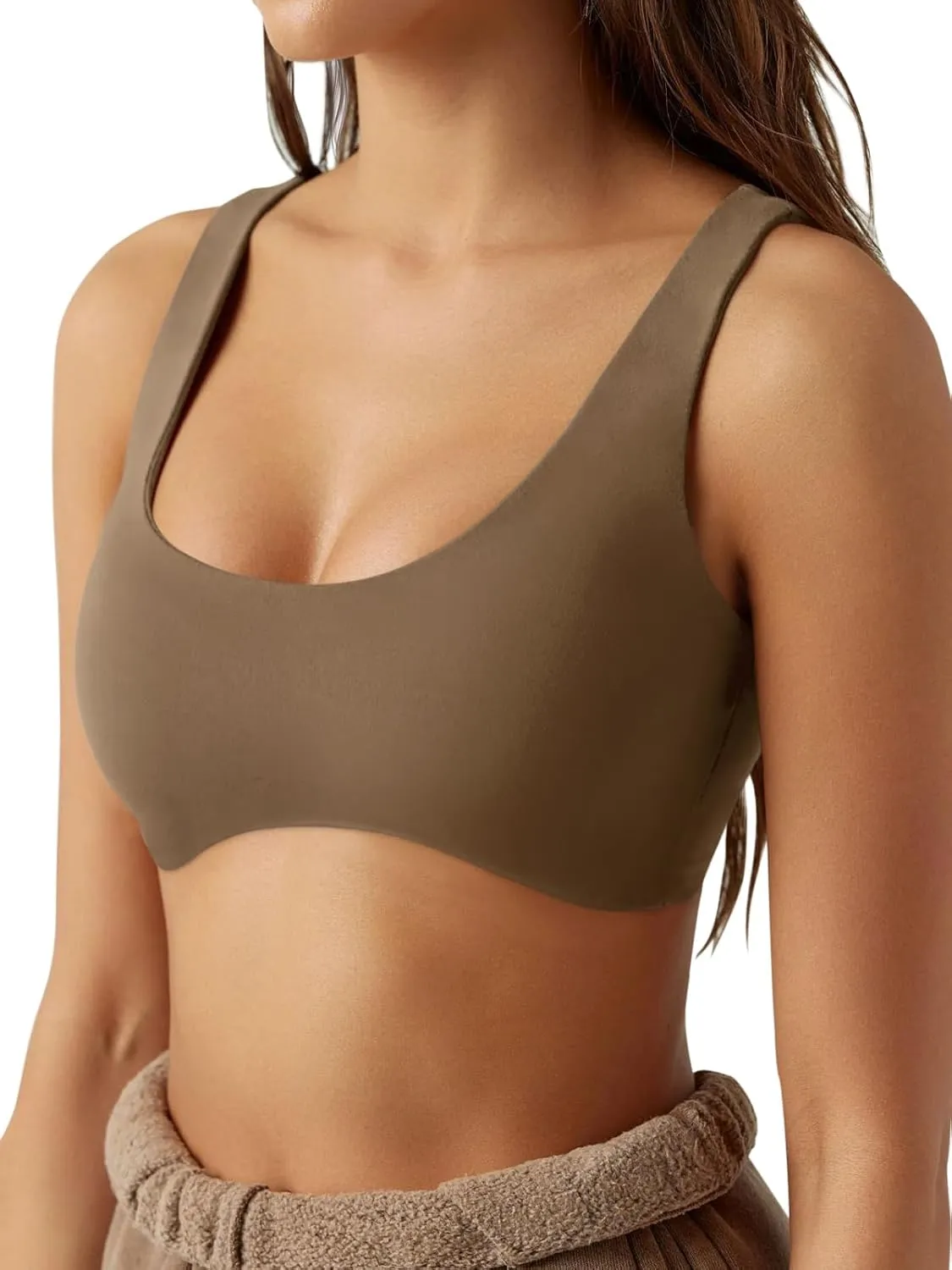 LASLULU Sexy Sports Bras for Women Scoop Neck Sleeveless Padded Bra Workout Yoga Crop Top