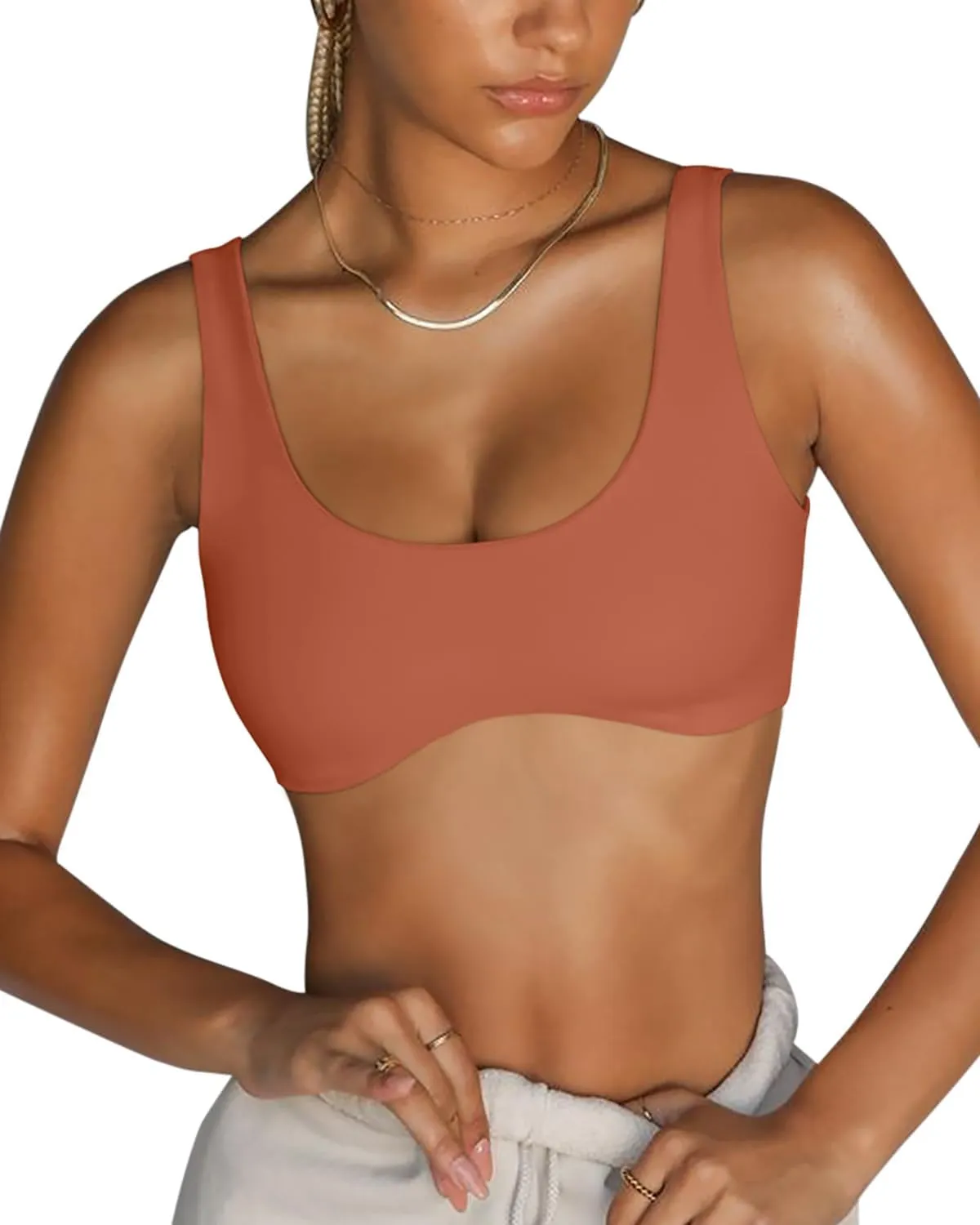 LASLULU Sexy Sports Bras for Women Scoop Neck Sleeveless Padded Bra Workout Yoga Crop Top
