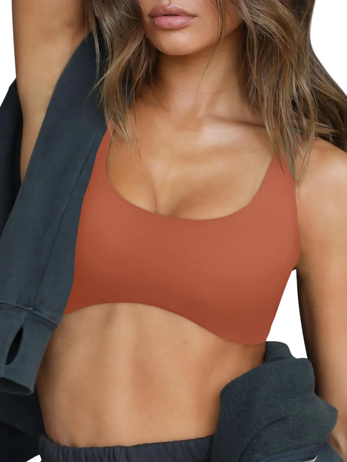 LASLULU Sexy Sports Bras for Women Scoop Neck Sleeveless Padded Bra Workout Yoga Crop Top