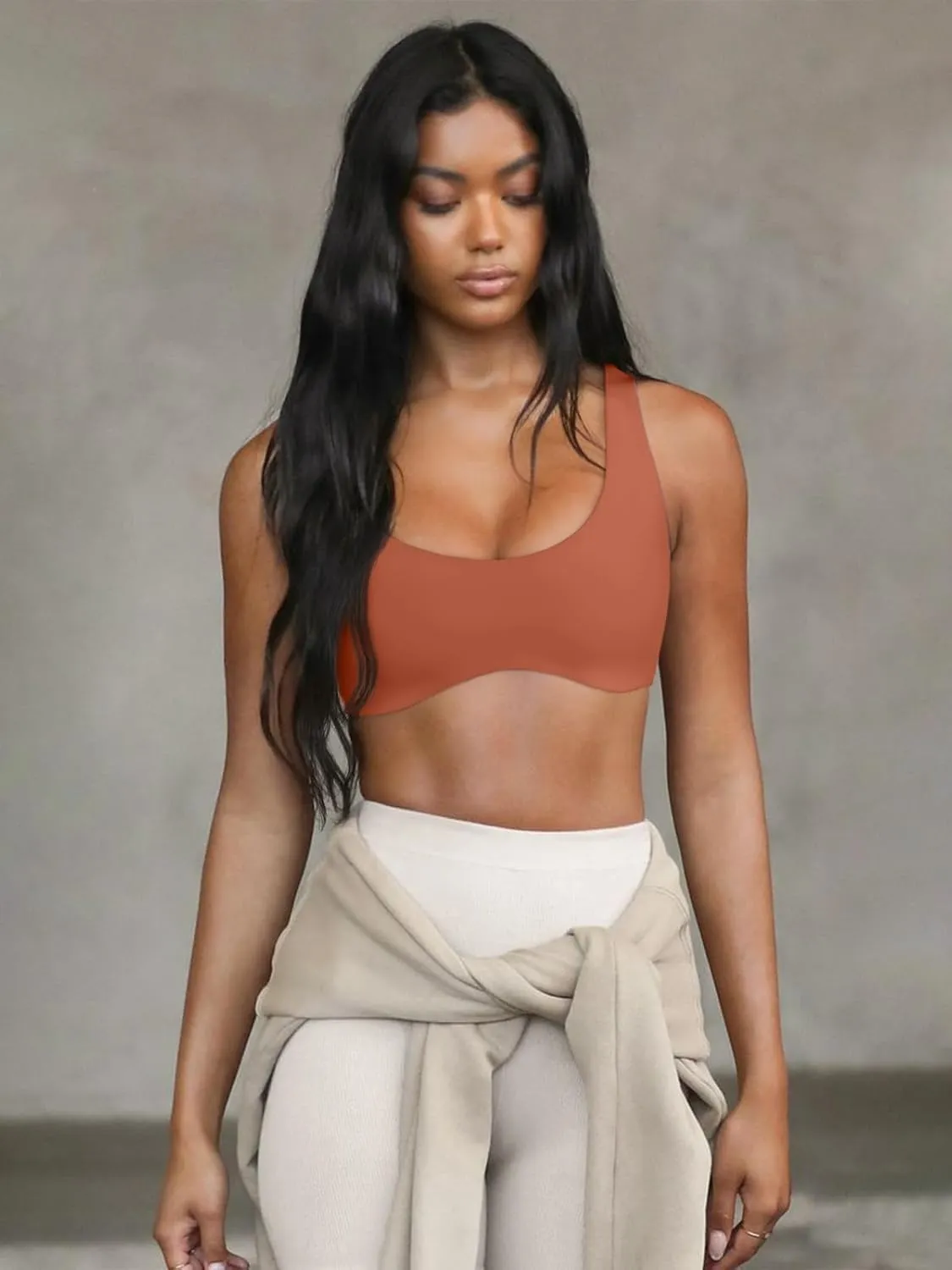 LASLULU Sexy Sports Bras for Women Scoop Neck Sleeveless Padded Bra Workout Yoga Crop Top