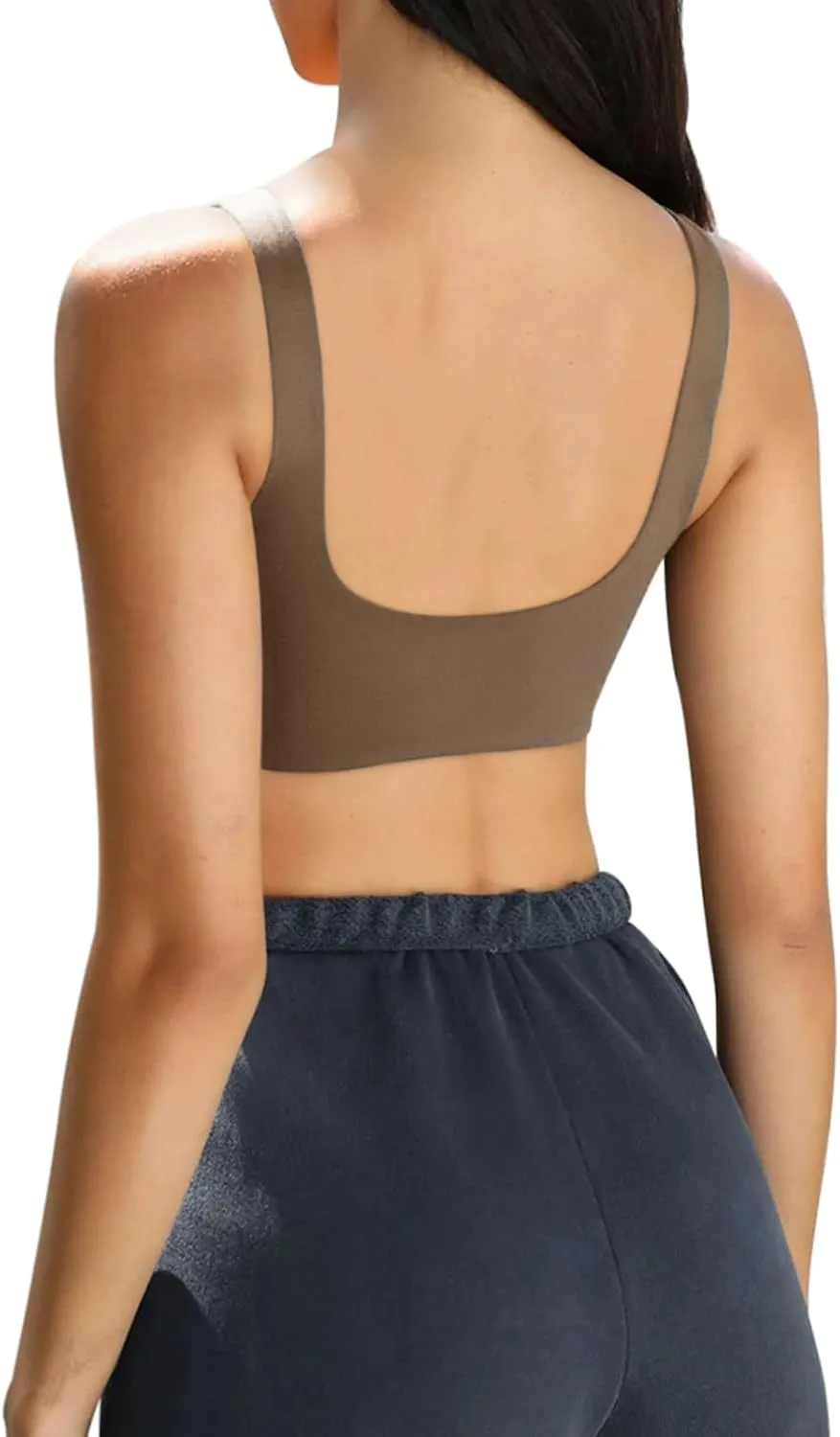 LASLULU Sexy Sports Bras for Women Scoop Neck Sleeveless Padded Bra Workout Yoga Crop Top