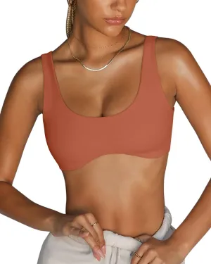 LASLULU Sexy Sports Bras for Women Scoop Neck Sleeveless Padded Bra Workout Yoga Crop Top