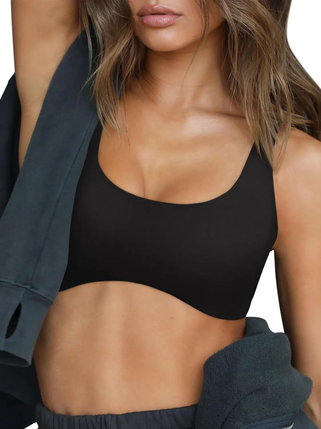 LASLULU Sexy Sports Bras for Women Scoop Neck Sleeveless Padded Bra Workout Yoga Crop Top