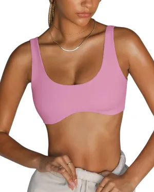 LASLULU Sexy Sports Bras for Women Scoop Neck Sleeveless Padded Bra Workout Yoga Crop Top