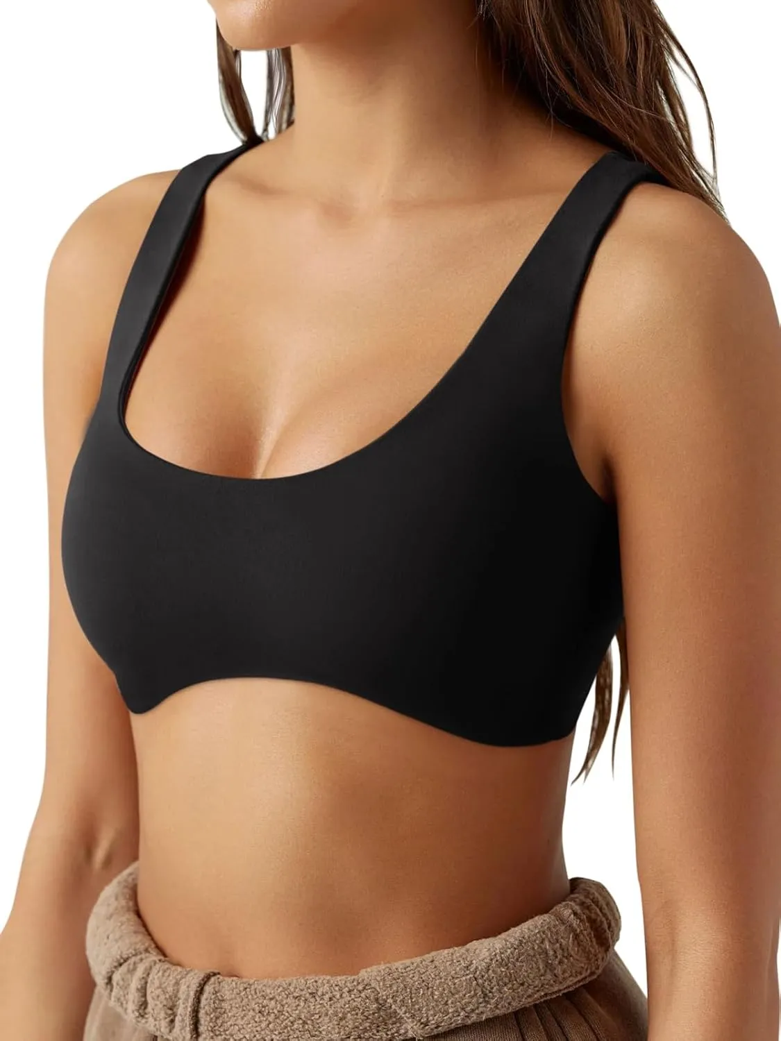 LASLULU Sexy Sports Bras for Women Scoop Neck Sleeveless Padded Bra Workout Yoga Crop Top