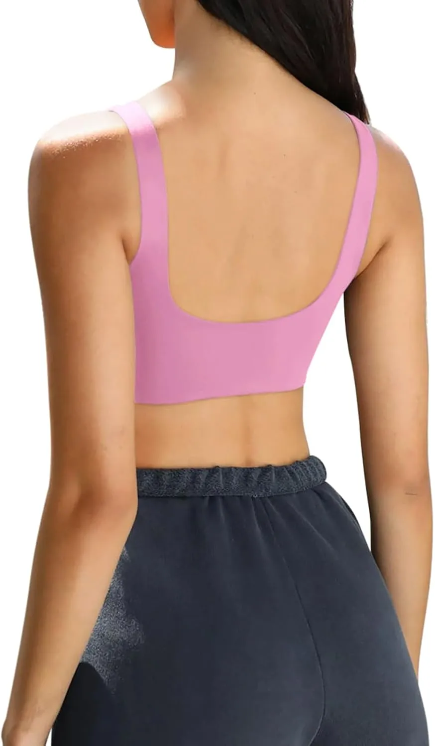 LASLULU Sexy Sports Bras for Women Scoop Neck Sleeveless Padded Bra Workout Yoga Crop Top