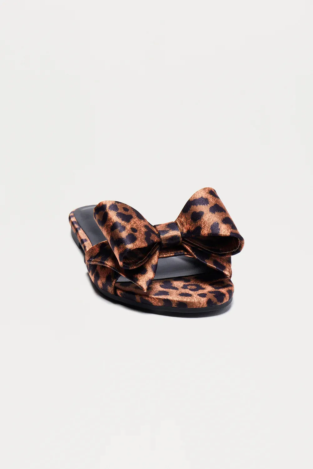 Leopard Bow Satin Sandals