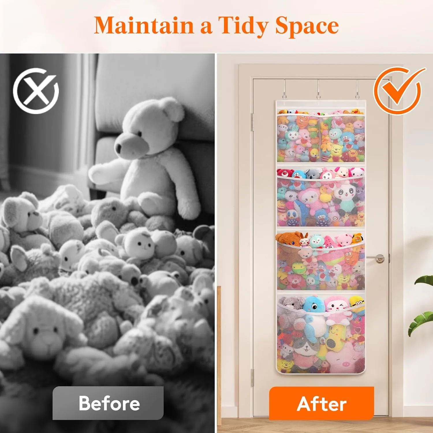 Lifewit Stuffed Animal Storage, 2 Pack Over the Door Organizer with 5 Expandable Mesh Pockets, Breathable Hanging Kid Plush Net Hammock Baby Toy Holder for Closet, Nursery, Bedroom, Bathroom,White