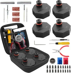Lifting Jack Pads and Tire Repair Tool Kit for Ford Mach E, 4PCS Rubber Jack Pad Adapter Jacking Point Pucks for Mustang Mach-E 2021-2025, All-in-1 Car Tire Repair Tool Kit with Storage Box