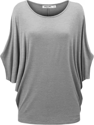 Lock and Love Women's Solid Scoop Neck Short Sleeve Loose Blouse Batwing Dolman Top Oversize