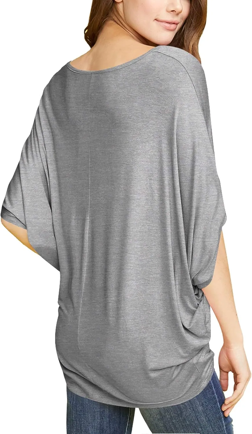 Lock and Love Women's Solid Scoop Neck Short Sleeve Loose Blouse Batwing Dolman Top Oversize