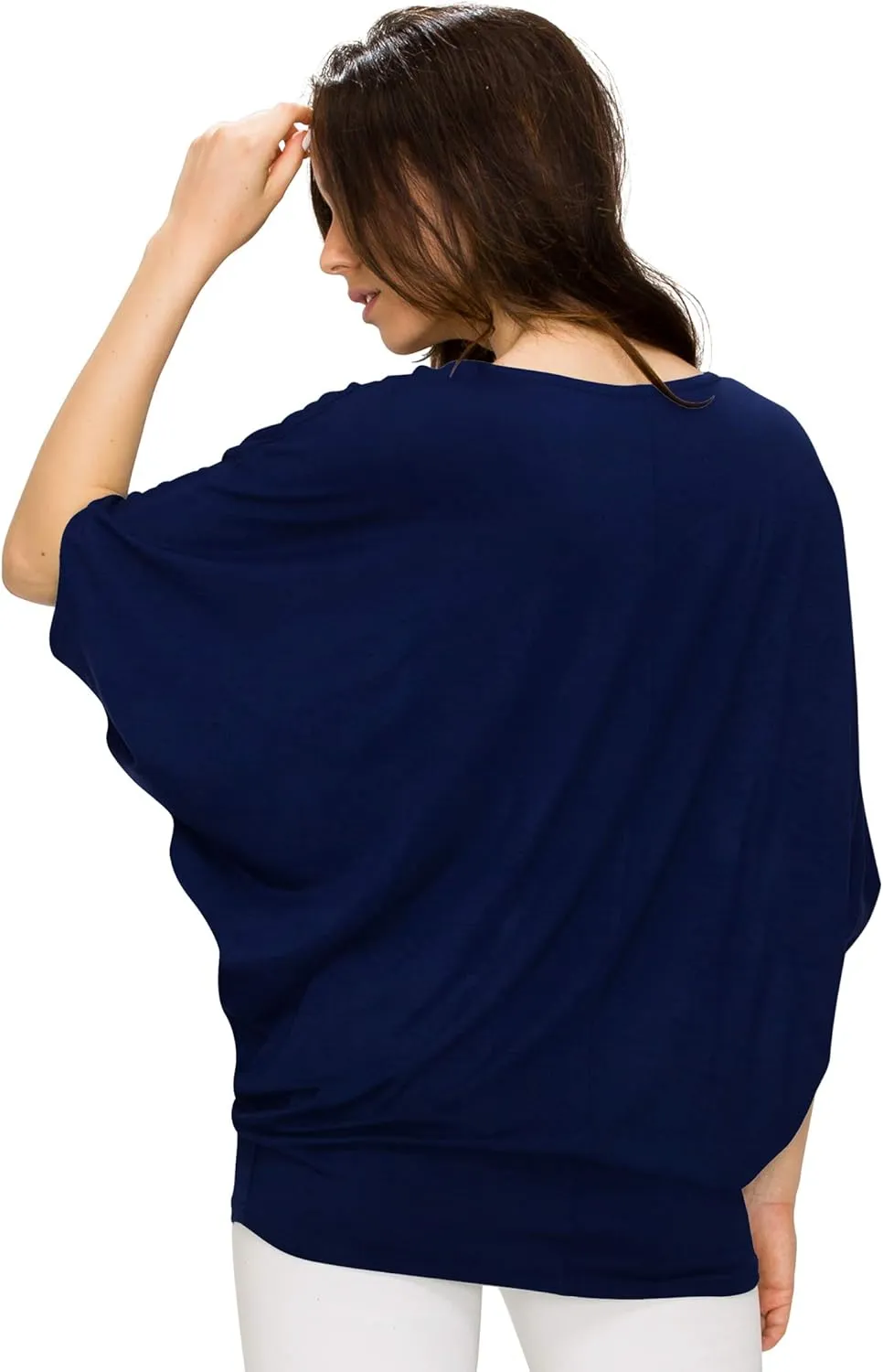 Lock and Love Women's Solid Scoop Neck Short Sleeve Loose Blouse Batwing Dolman Top Oversize
