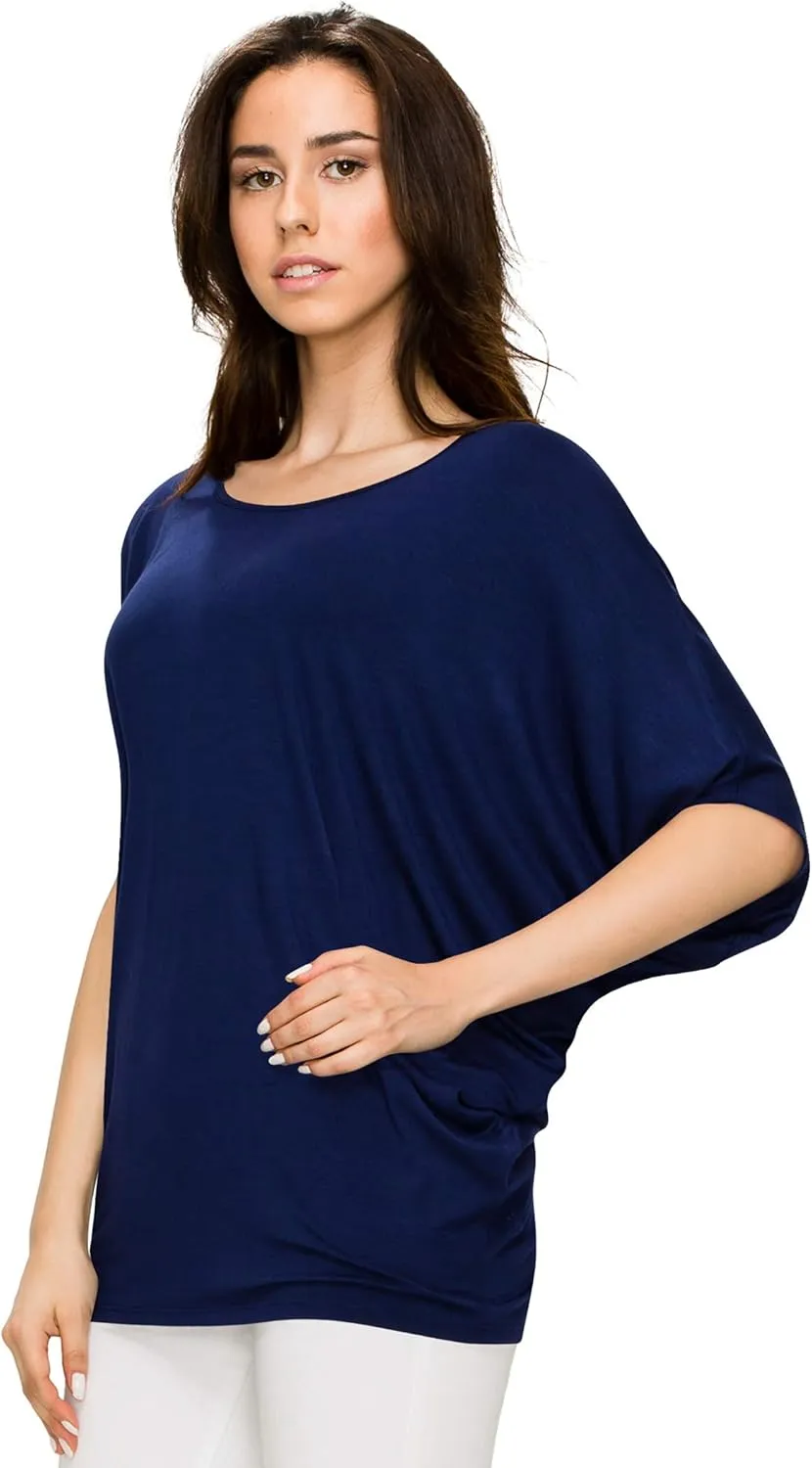 Lock and Love Women's Solid Scoop Neck Short Sleeve Loose Blouse Batwing Dolman Top Oversize