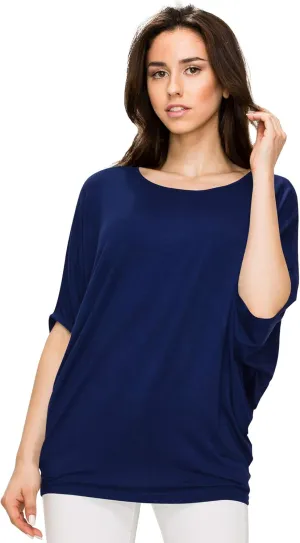 Lock and Love Women's Solid Scoop Neck Short Sleeve Loose Blouse Batwing Dolman Top Oversize