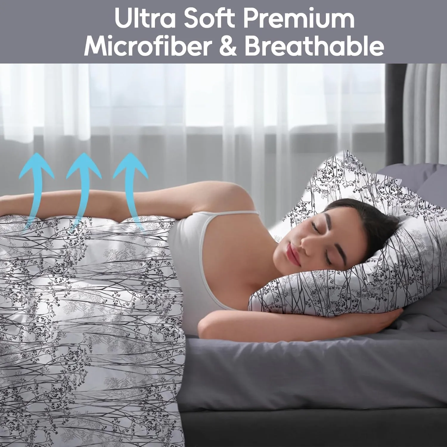 LONAVA Queen Size Bed Sheet Set, 6 Piece, Deep Pocket Dark Grey Fitted Sheet, Comfy & Breathable Patterned Flat Sheets, Premium Microfiber, Misty Forest Printed