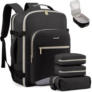 LOVEVOOK Carry on Travel Backpack, 40L Waterproof Large 17inch Laptop Luggage Daypack as Personal Item Flight Approved, Business Weekender Overnight with 3 Packing Cubes, Black-Grey