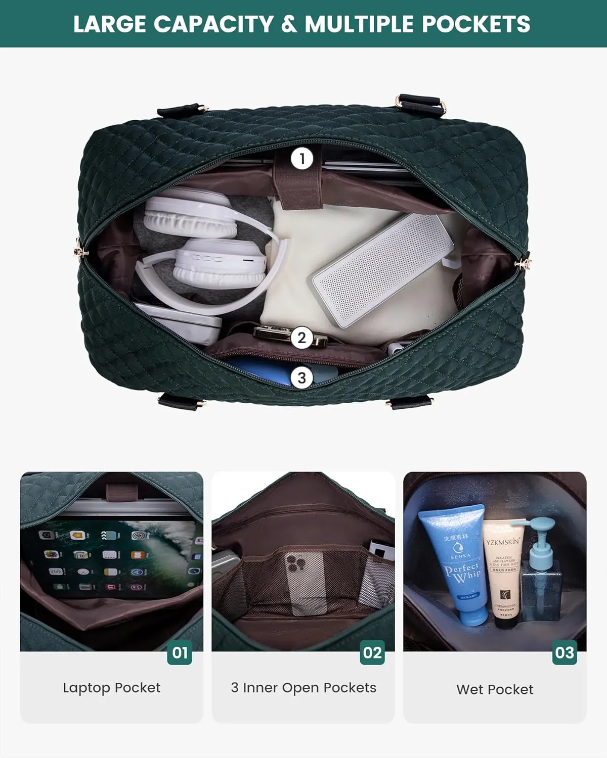 LOVEVOOK Travel Weekender Bag for Women, Carry on Overnight Bag with Shoe Compartment, Travel Duffle Bag Women, Yoga Gym Duffel Bag with Wet Pocket, Hospital Bags for Labor and Delivery, 3 Pcs Set