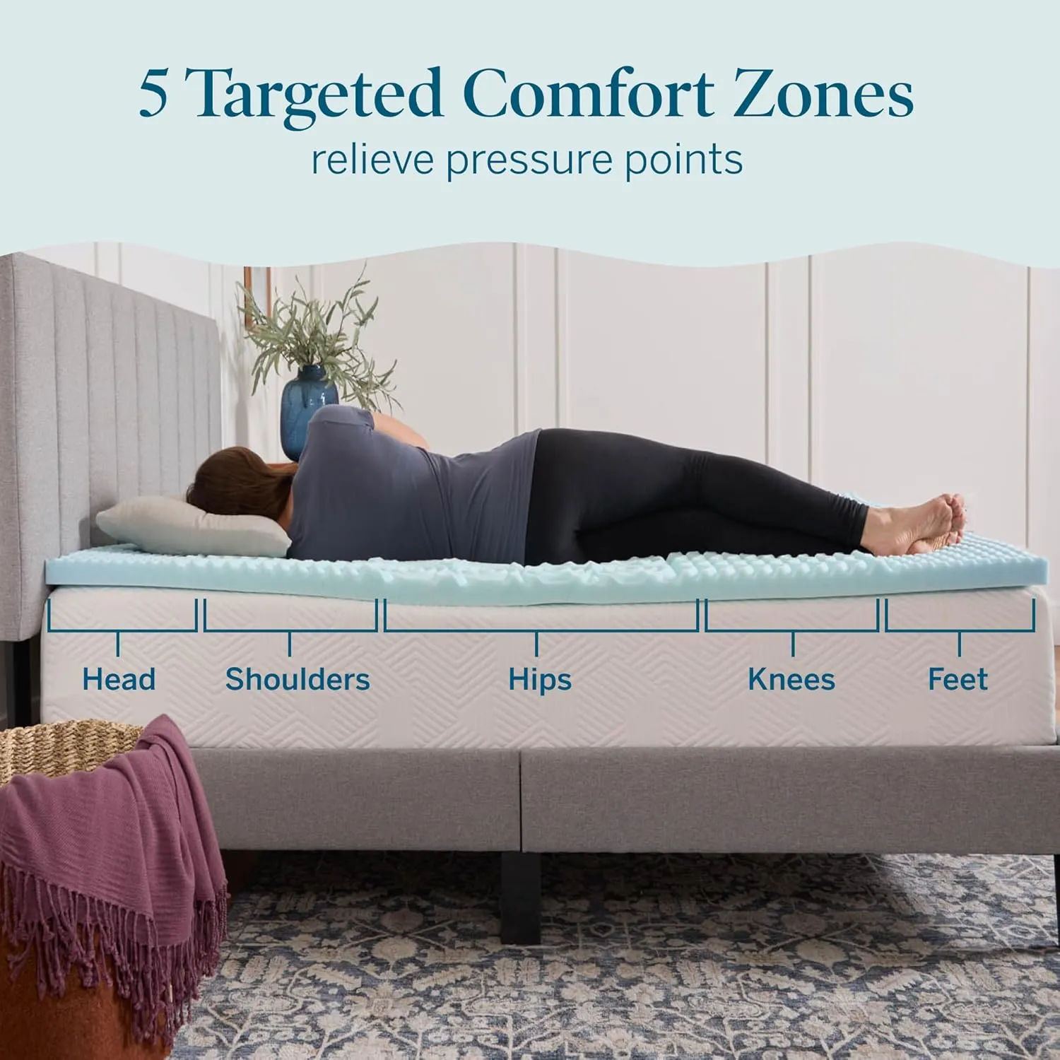 LUCID Gel Infused Memory Foam Mattress Topper – 2 Inch Mattress Topper – 5 Comfort Zones Relieve Pressure – CertiPUR-US Certified Foam - Full