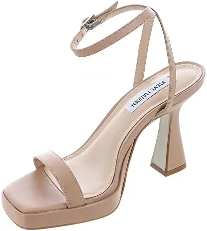 Madden Toe Nicky Steve Squared Flared Open Tan Heel Sandal Strap Futuristic Global selection Ankle Leather