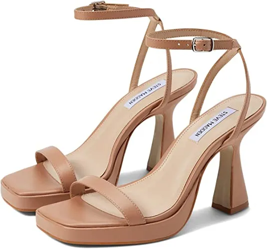 Madden Toe Nicky Steve Squared Flared Open Tan Heel Sandal Strap Futuristic Global selection Ankle Leather