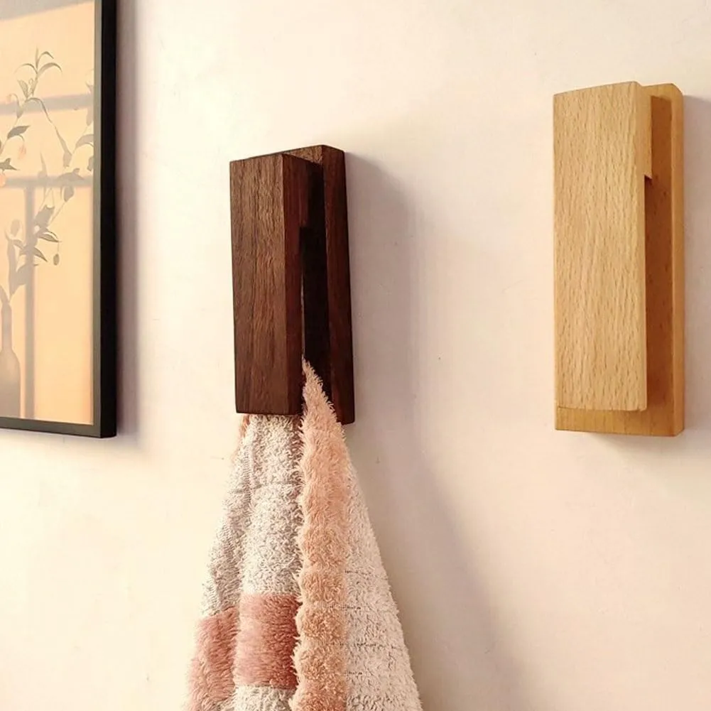 Marble Slide Towel Holder, Wooden Towel Racks for Bathroom Wall Mounted, No Drilling Self Adhesive Vintage Wall Mounted Towels Hanger (Black*2)