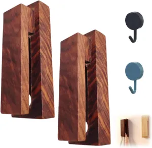 Marble Slide Towel Holder, Wooden Towel Racks for Bathroom Wall Mounted, No Drilling Self Adhesive Vintage Wall Mounted Towels Hanger (Black*2)