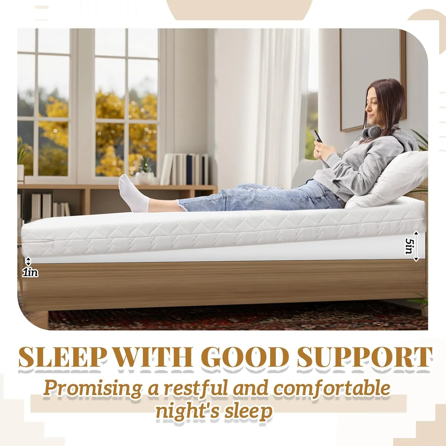 Mattress Wedge, 5 Inch Queen Incline Wedge for Acid Reflux Gerd, Neck and Back Pain, Snoring, Adjustable Elevator Under Mattress Topper Support for Bedroom