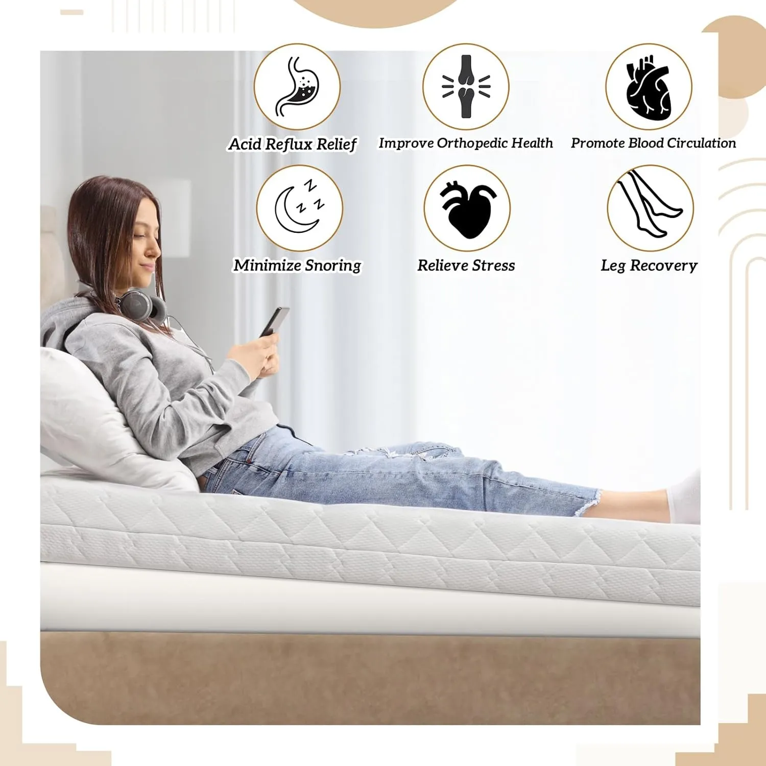 Mattress Wedge, 5 Inch Queen Incline Wedge for Acid Reflux Gerd, Neck and Back Pain, Snoring, Adjustable Elevator Under Mattress Topper Support for Bedroom