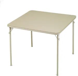 MECO Sudden Comfort 34 by 34 Inch Portable EZ Slide Leg Lock Square Metal Padded Vinyl Top Folding Dining Card Table in Buff Tan