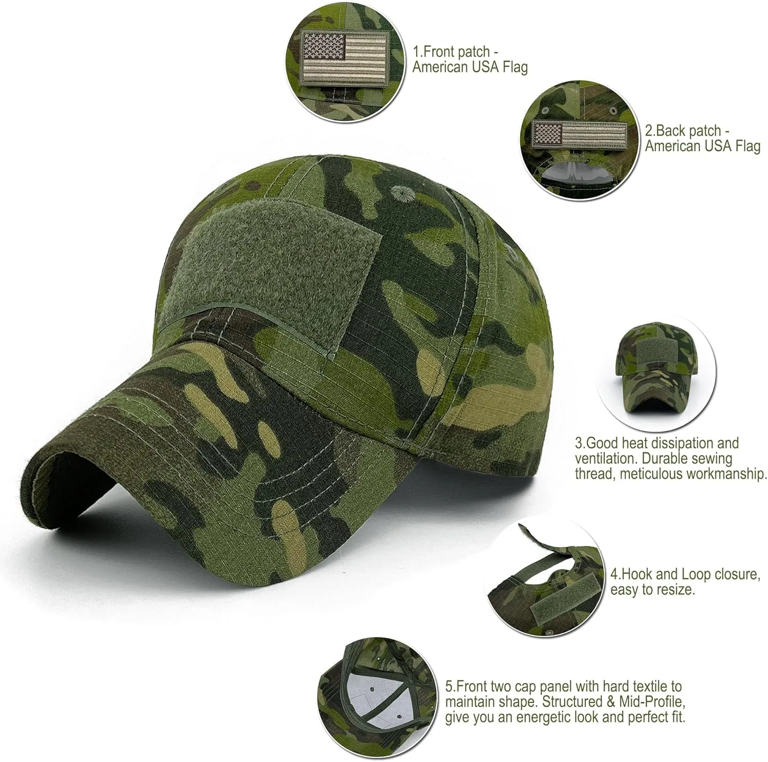 Men American Flag Patch Tactical Camo Baseball Cap Women USA Flag Military Army Patriotic Operator Camouflage Hat