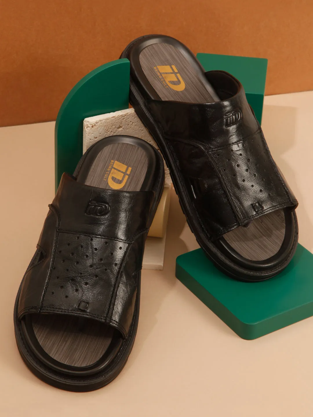 Men's Black Slip On Sandal (ID4243)