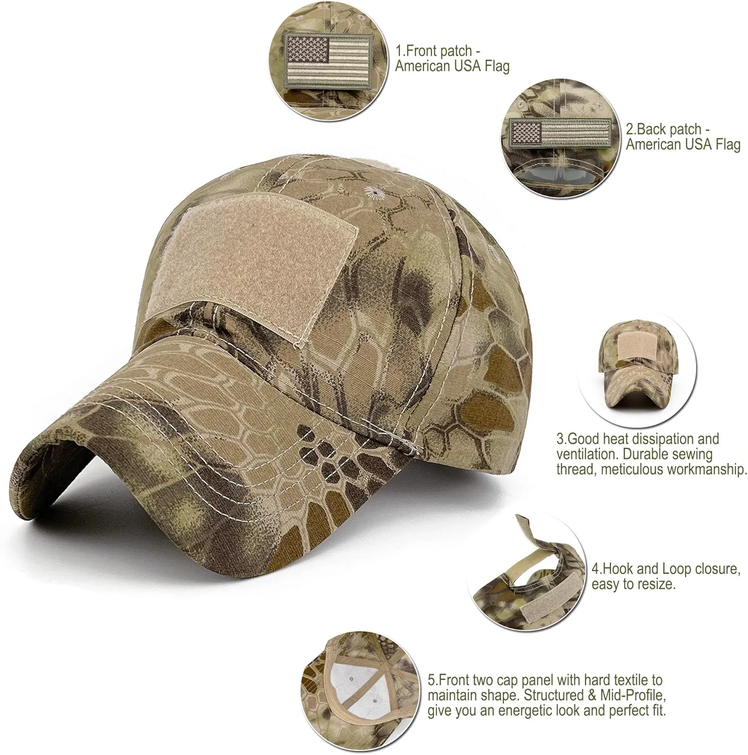 Mens Camo Baseball Hats with American Flag USA Patch Military Baseball Caps for Women