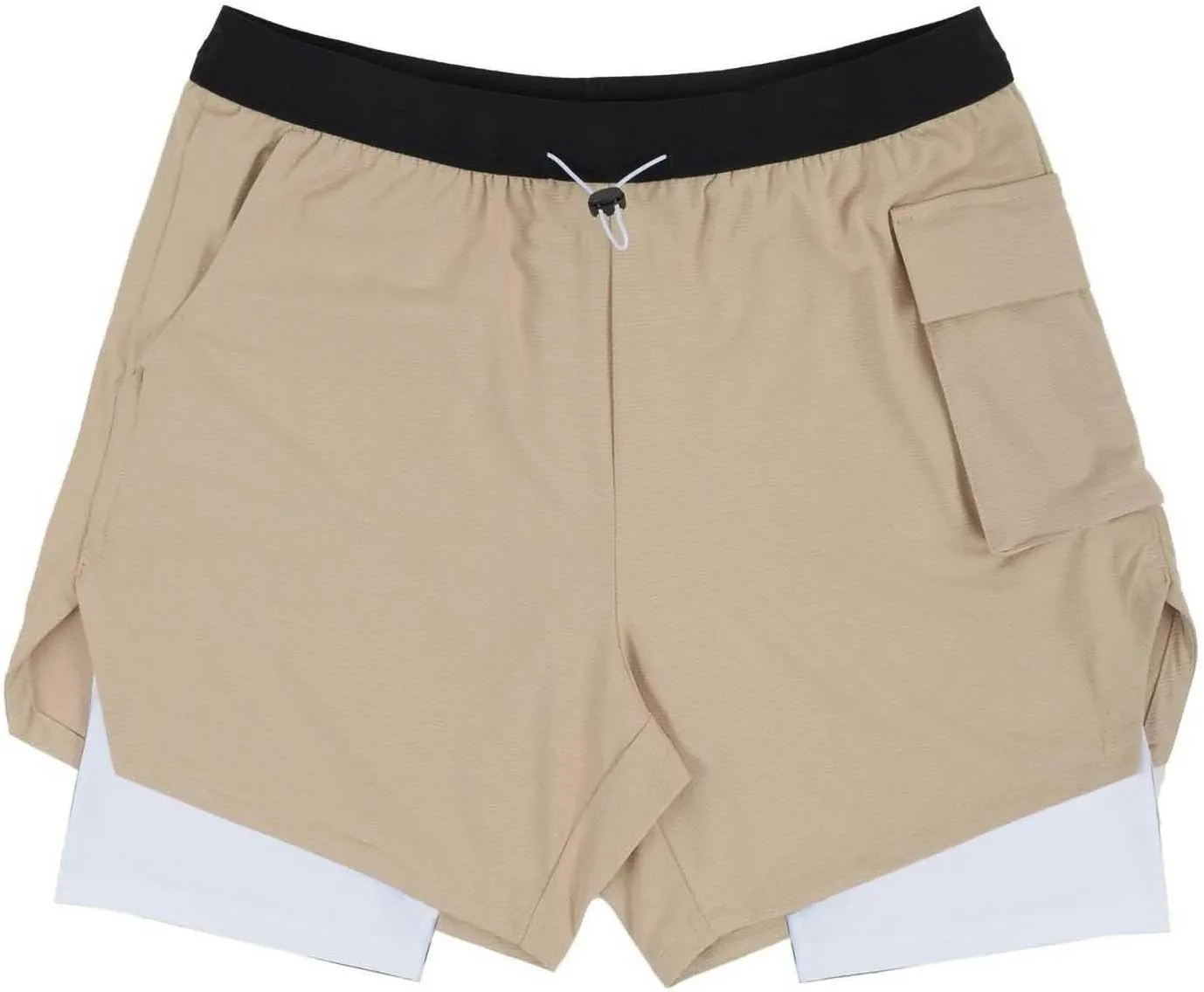 Men's Double-Layer Running 5" Shorts, Lightweight Elastic Waist Sports Clothes Comfy Breathable Shorts with Pockets