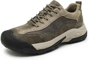 Men's Genuine Leather Waterproof Hiking Shoes Casual Lace Up Comfortable Protective Cap Toe Non-Slip Platform Trekking Sneakers for Outdoor Trailing Camping Walking Shoes