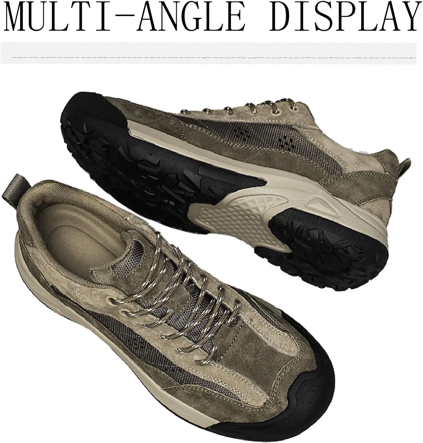 Men's Genuine Leather Waterproof Hiking Shoes Casual Lace Up Comfortable Protective Cap Toe Non-Slip Platform Trekking Sneakers for Outdoor Trailing Camping Walking Shoes