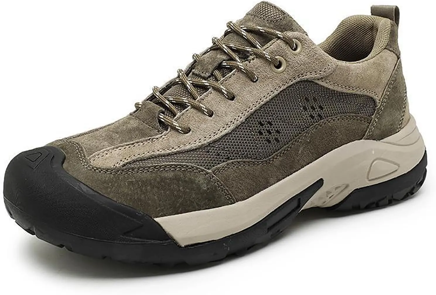 Men's Genuine Leather Waterproof Hiking Shoes Casual Lace Up Comfortable Protective Cap Toe Non-Slip Platform Trekking Sneakers for Outdoor Trailing Camping Walking Shoes