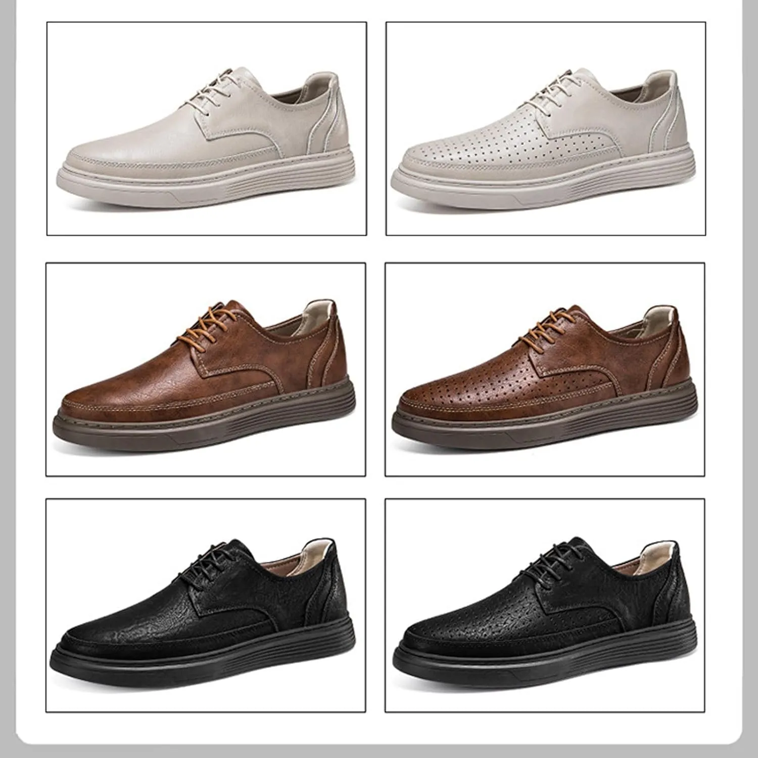 Men's Leather Flat Dress Fashion Sneakers Retro Comfortable Round Toe Stitching Details Lace-up Soft Sole Casual Skate Shoes Office Working Daily Walking Shoes