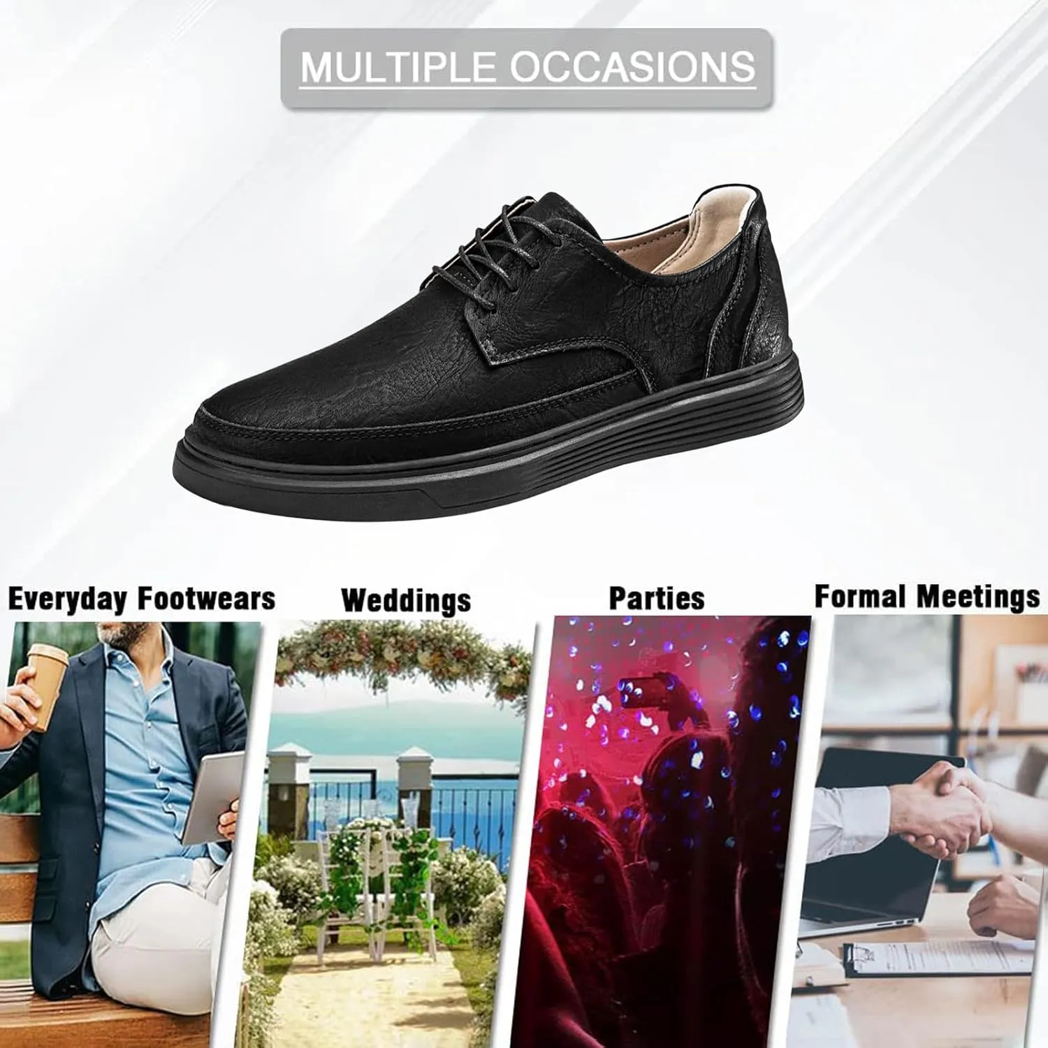 Men's Leather Flat Dress Fashion Sneakers Retro Comfortable Round Toe Stitching Details Lace-up Soft Sole Casual Skate Shoes Office Working Daily Walking Shoes