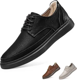 Men's Leather Flat Dress Fashion Sneakers Retro Comfortable Round Toe Stitching Details Lace-up Soft Sole Casual Skate Shoes Office Working Daily Walking Shoes