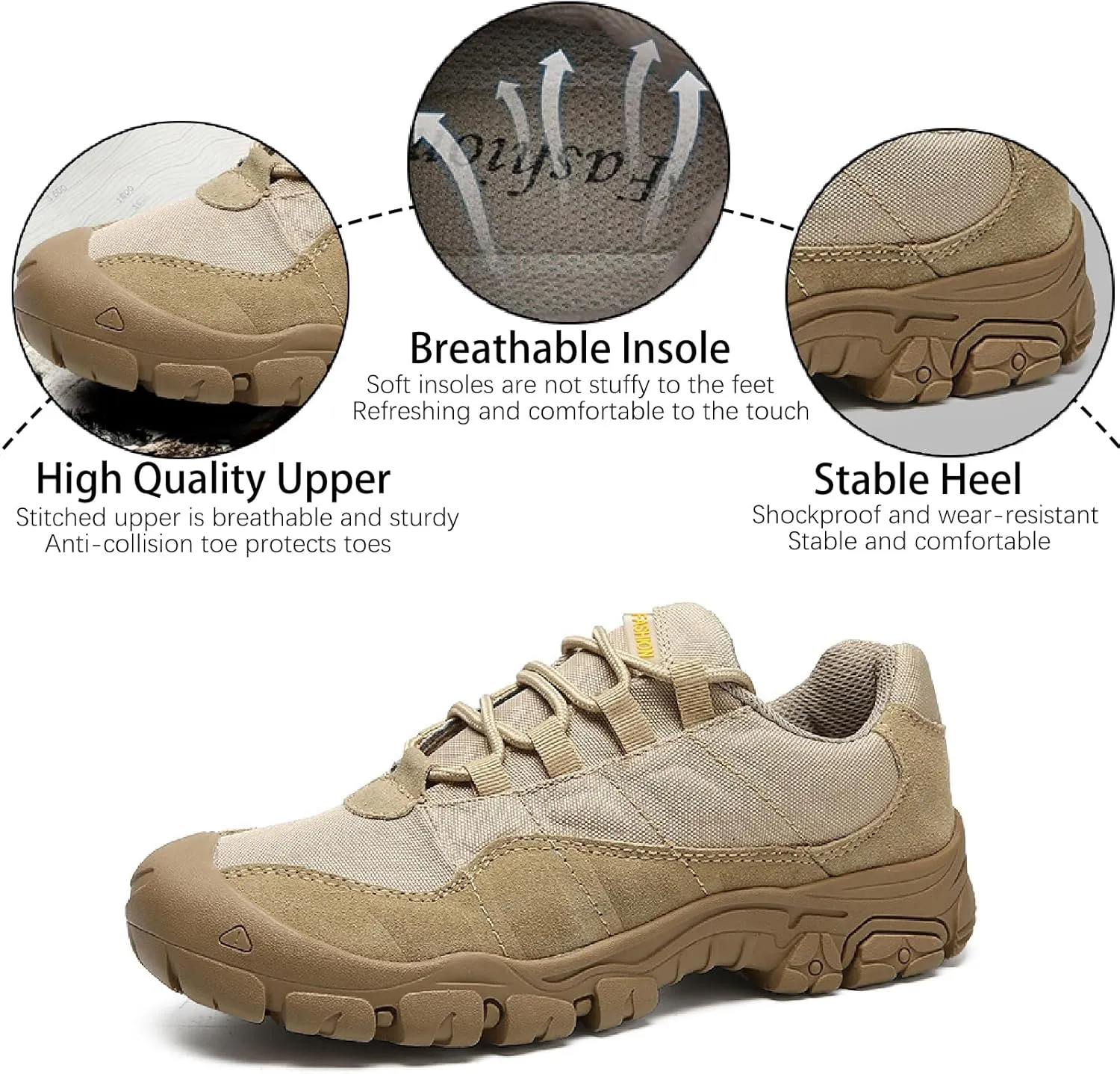 Men's Suede Lace Up Hiking Shoes Comfortable Protective Cap Toe Lug Sole Non-Slip Trekking Outdoor Sneakers Summer Lightweight Casual Walking Shoes