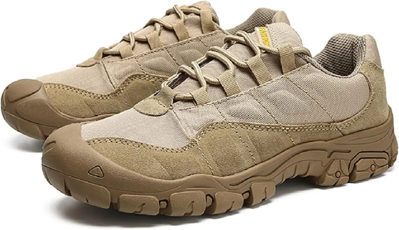Men's Suede Lace Up Hiking Shoes Comfortable Protective Cap Toe Lug Sole Non-Slip Trekking Outdoor Sneakers Summer Lightweight Casual Walking Shoes