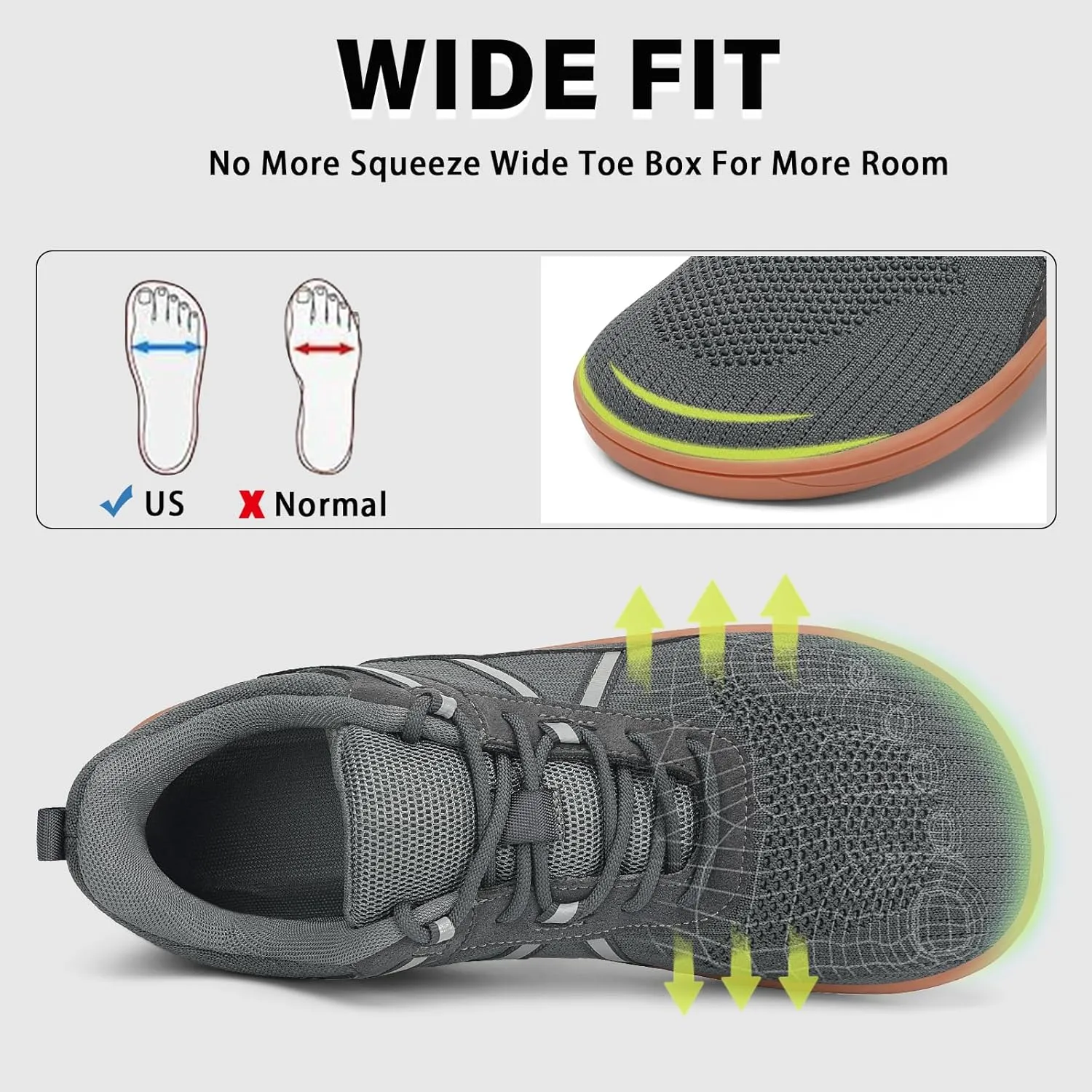 Men's Wide Toe Barefoot Shoes Minimalist Zero Drop Walking Shoes Non Slip Comfortable Outdoor Tennis Shoes Width Cross-Trainer Sneakers